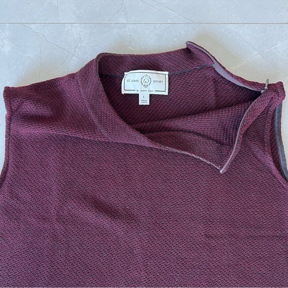 ST. JOHN x Marie Gray Burgundy Black Knit Cropped Mock Neck Sleeveless Top Sz L - Picture 10 of 15